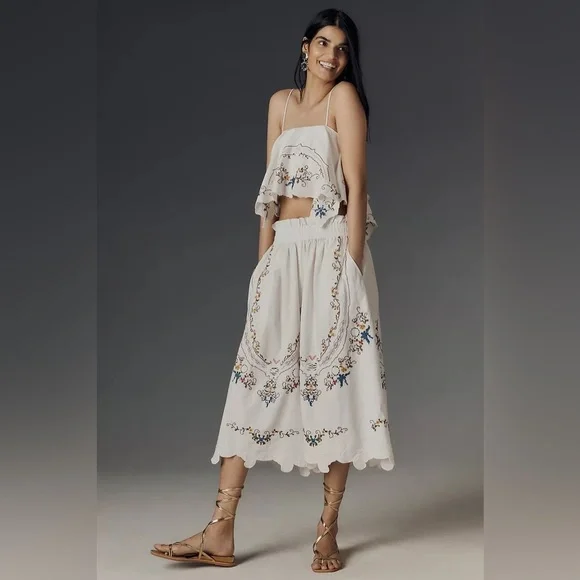 NWT Size M - Anthropologie 100% Cotton Embroidered Culottes (NWT US$ 138) - Picture 1 of 16